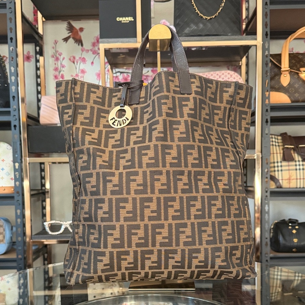 Fendi Brown and Black Zucca Monogram Tote with Charm